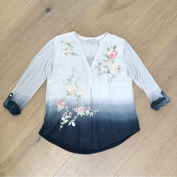 ⭐️Soft Surroundings⭐️Floral Embroidery Ombre Top Blouse Shirt Women's S Small - Picture 12 of 14